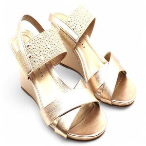 Karen Scott Womens Pink Metallic Rhinestone Stretch Parrisa Round Toe Wedge Slip